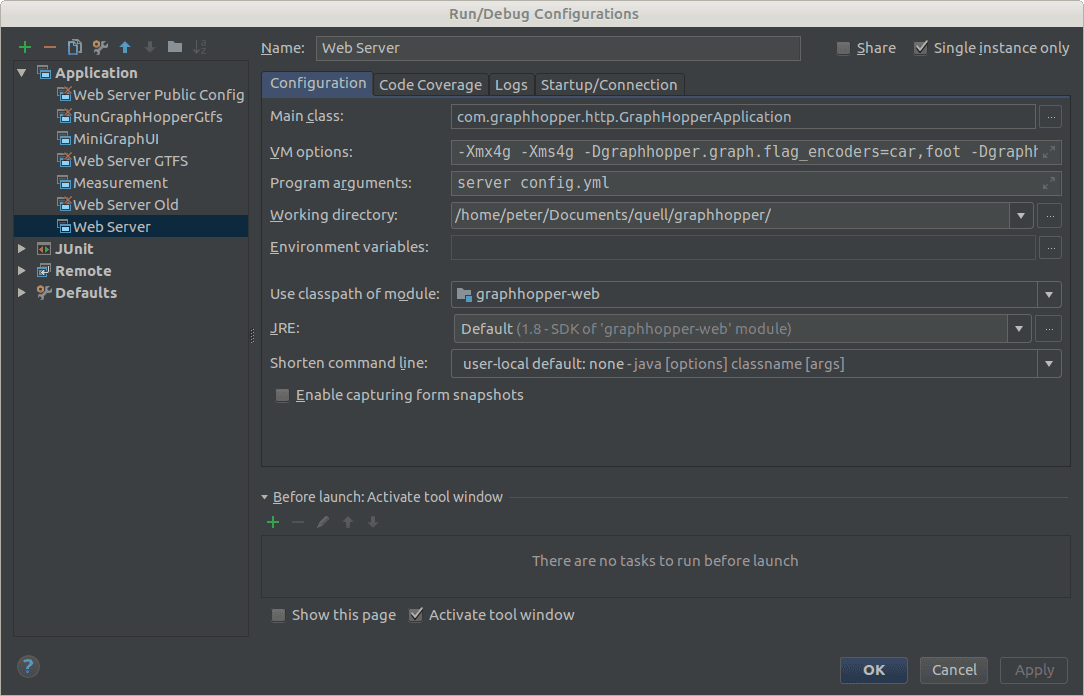intelliJ run config